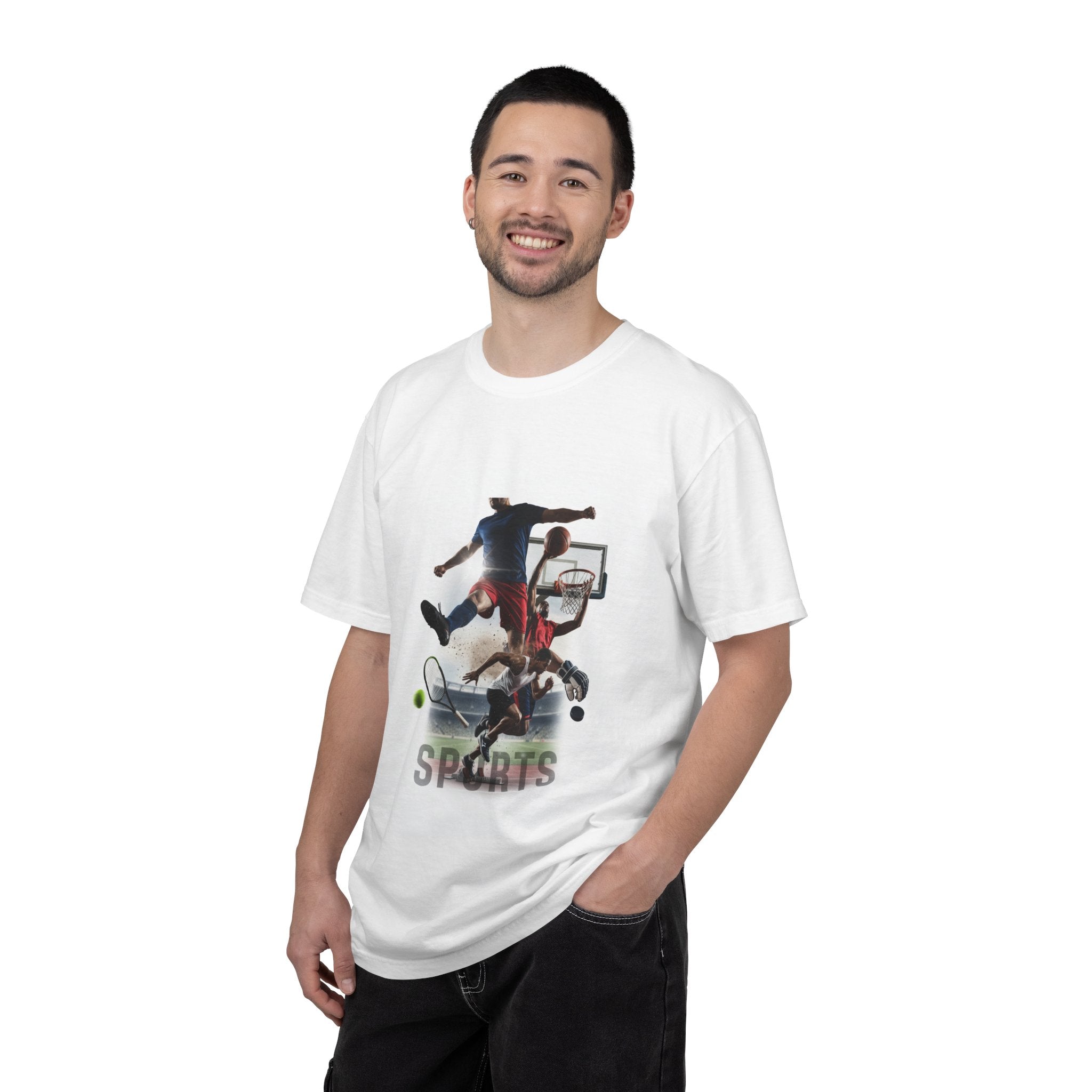 Sports Action Montage T-Shirt — Basketball & Tennis Graphic Tee