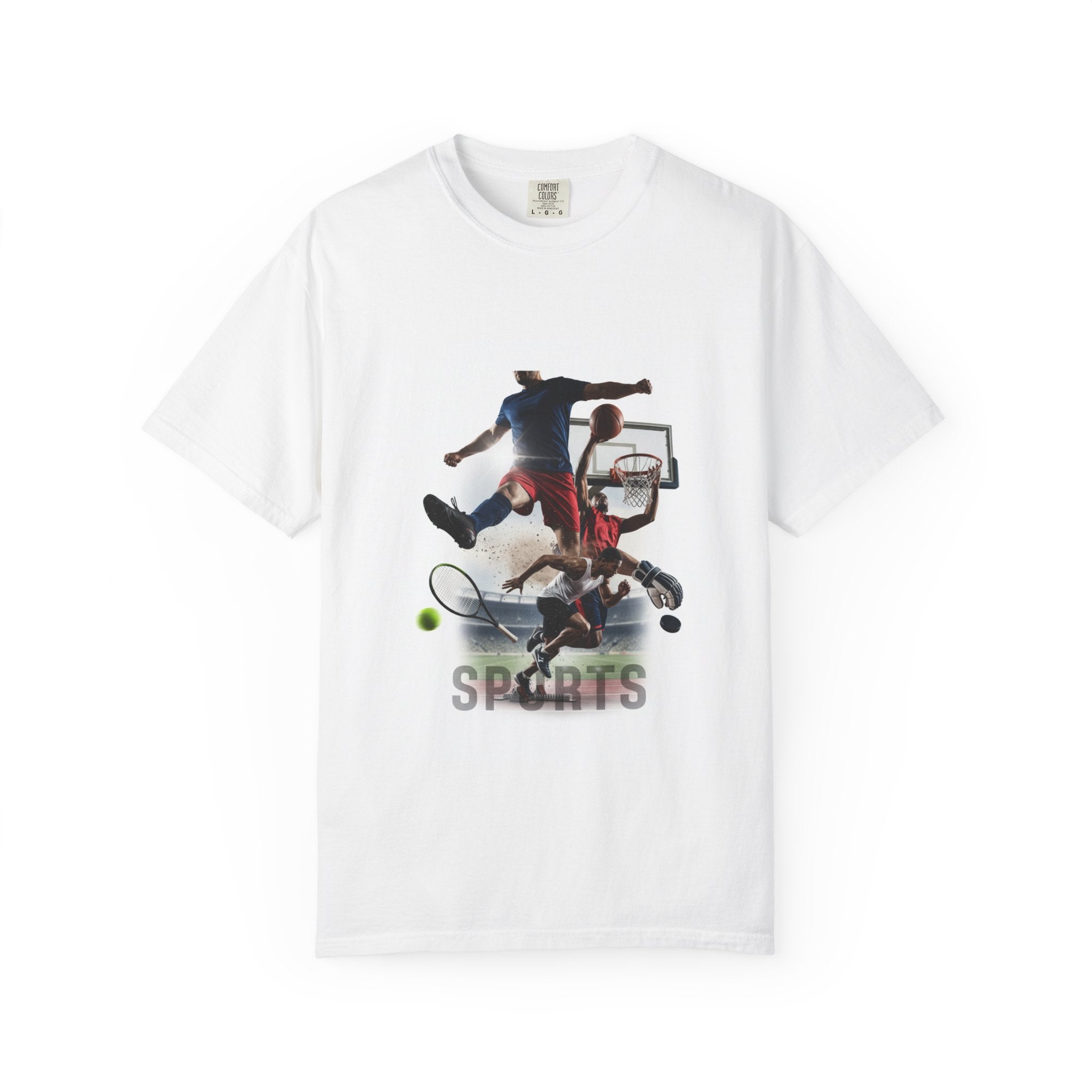 Sports Action Montage T-Shirt — Basketball & Tennis Graphic Tee